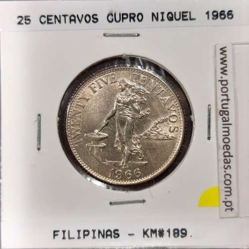 Philippines 25 Centavos 1966 Copper-Nickel-Zinc, (UNC), Coins of the World Philippines KM 189.1