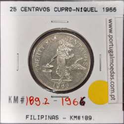 Philippines 25 Centavos 1966 Copper-Nickel-Zinc, variant 6 smoke rings, (UNC), Coins of the World Philippines KM 189.2