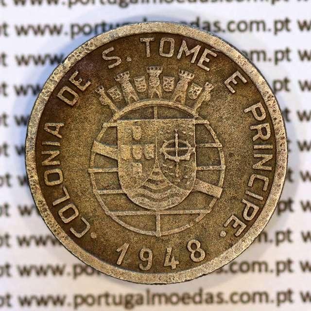 São Tomé and Príncipe, 50 Centavos 1948 Bronze-nickel, former Portuguese colony, (VF), WorldCoins Saint Thomas & Prince KM8