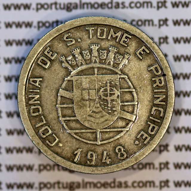 São Tomé e Príncipe, 50 Centavos 1948 Alpaca, Ex-colónia portuguesa,  (MBC), World Coins Saint Thomas & Prince Island KM 8