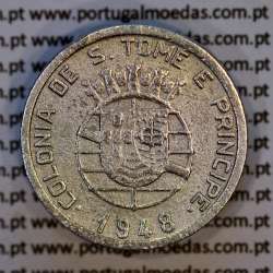 São Tomé e Príncipe, 50 Centavos 1948 Alpaca, Ex-colónia portuguesa,  (MBC-), World Coins Saint Thomas & Prince Island KM 8