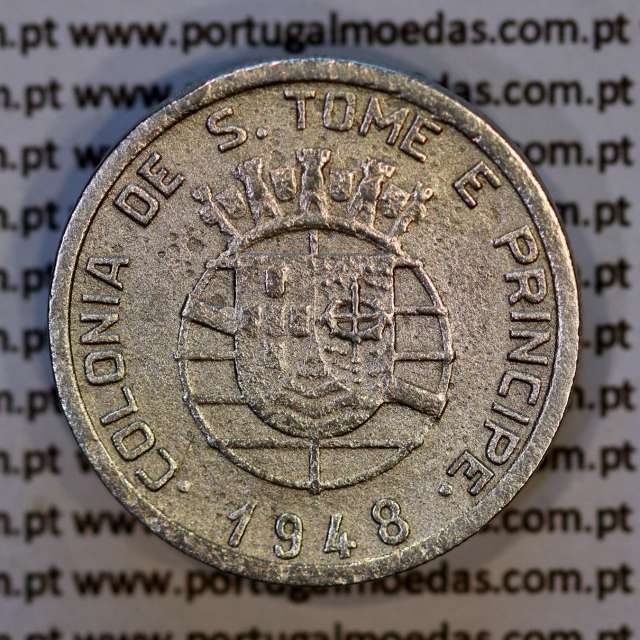 São Tomé and Príncipe, 50 Centavos 1948 Bronze-nickel, former Portuguese colony, (VF-), WorldCoins Saint Thomas & Prince KM8