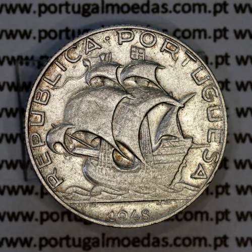 2$50 Escudos 1948 prata, 2 escudos e 50 centavos 1948 em prata da Republica Portuguesa, (MBC), World Coins Portugal KM 580