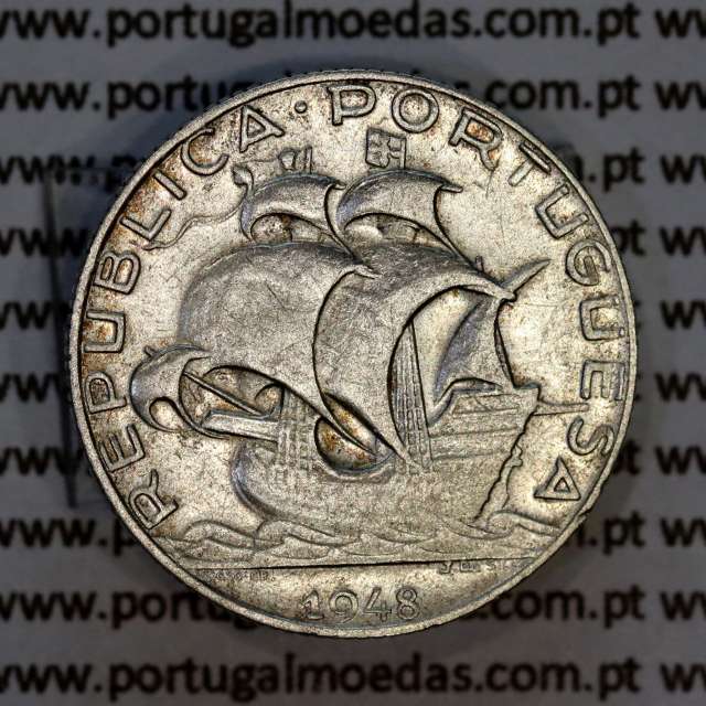 2$50 Escudos 1948 prata, 2 escudos e 50 centavos 1948 em prata da Republica Portuguesa, (MBC), World Coins Portugal KM 580