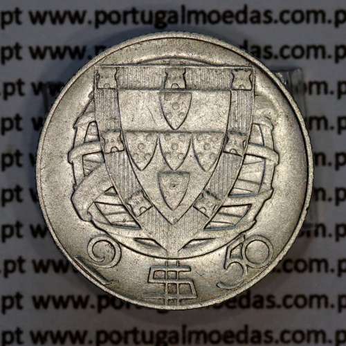 2$50 Escudos 1948 prata, 2 escudos e 50 centavos 1948 em prata da Republica Portuguesa, (MBC), World Coins Portugal KM 580