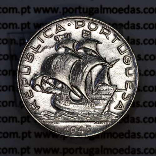 2$50 Escudos 1945 prata, 2 escudos e 50 centavos 1945 em prata da Republica Portuguesa, (MBC+), World Coins Portugal KM 580
