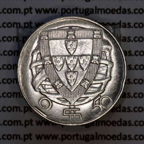 2$50 Escudos 1945 prata, 2 escudos e 50 centavos 1945 em prata da Republica Portuguesa, (MBC+), World Coins Portugal KM 580