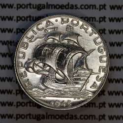 2$50 Escudos 1945 prata, 2 escudos e 50 centavos 1945 em prata da Republica Portuguesa, (MBC+), World Coins Portugal KM 580