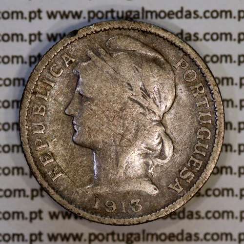 Portugal, silver coin of 20 centavos 1913, $20 centavos 1913 silver of the Portuguese Republic, (F), WorldCoins Portugal KM562