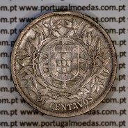 20 centavos 1913 prata, $20 centavos prata 1913 da Republica Portuguesa, (BC), World Coins Portugal KM 562