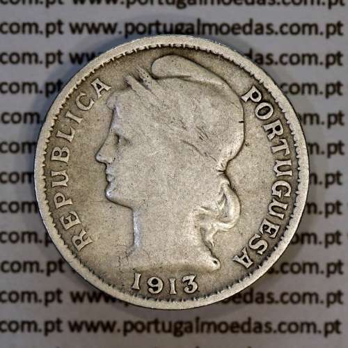 Portugal, silver coin of 20 centavos 1913, $20 centavos 1913 silver of the Portuguese Republic, (F), WorldCoins Portugal KM562
