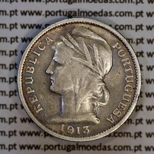 20 centavos 1913 prata, $20 centavos prata 1913 da Republica Portuguesa, (BC+/MBC), World Coins Portugal KM 562