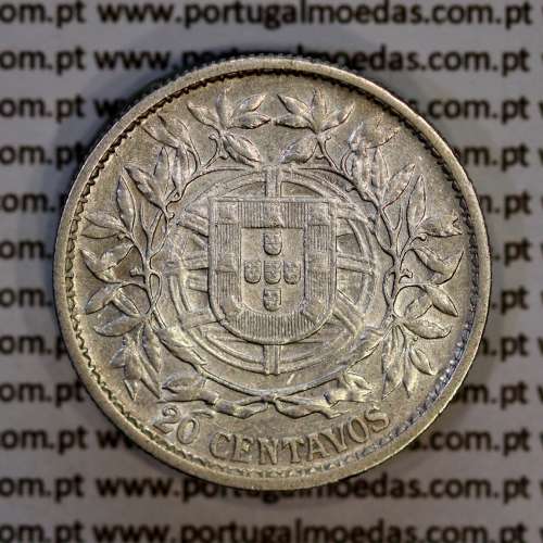 20 centavos 1913 prata, $20 centavos prata 1913 da Republica Portuguesa, (MBC), World Coins Portugal KM 562