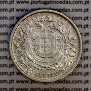 20 centavos 1913 prata, $20 centavos prata 1913 da Republica Portuguesa, (MBC), World Coins Portugal KM 562