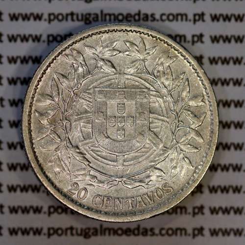 20 centavos 1913 prata, $20 centavos prata 1913 da Republica Portuguesa, (MBC), World Coins Portugal KM 562