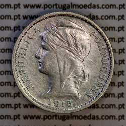 20 centavos 1913 prata, $20 centavos prata 1913 da Republica Portuguesa, (MBC+), World Coins Portugal KM 562-2