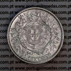 20 centavos 1913 prata, $20 centavos prata 1913 da Republica Portuguesa, (MBC+), World Coins Portugal KM 562-5