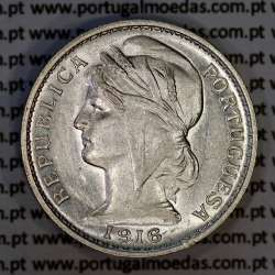 Portugal, silver coin of 20 centavos 1916, $20 centavos of the Portuguese Republic, (XF+/AU), World Coins Portugal KM 562