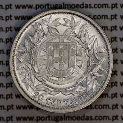 Portugal, silver coin of 20 centavos 1916, $20 centavos of the Portuguese Republic, (XF+/AU), World Coins Portugal KM 562