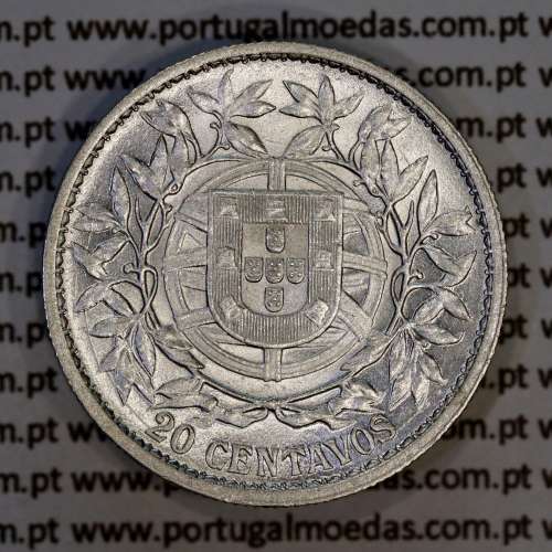 20 centavos 1916 prata da Republica Portuguesa, $20 centavos prata 1916, (Bela-), World Coins Portugal KM 562