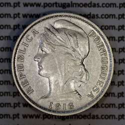 20 centavos 1916 prata da Republica Portuguesa, $20 centavos prata 1916, (MBC+), World Coins Portugal KM 562