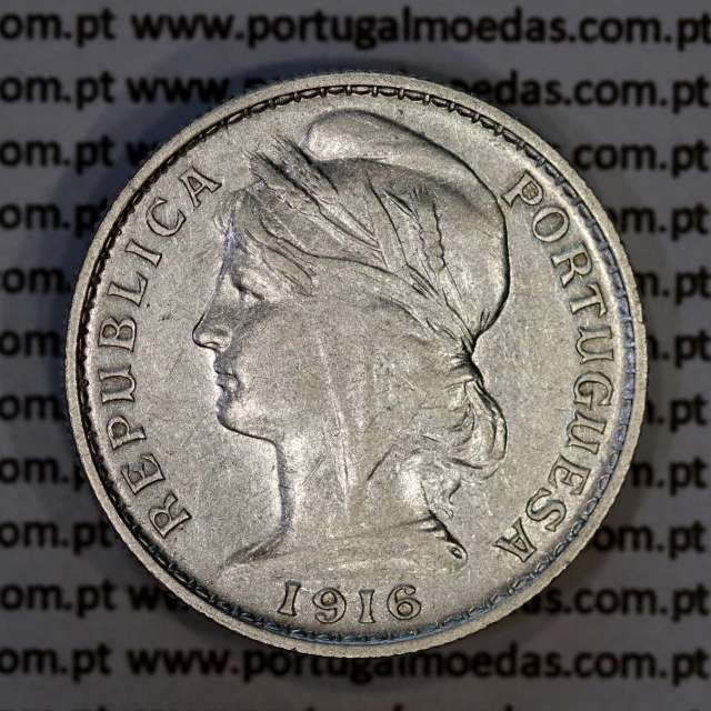 20 centavos 1916 prata da Republica Portuguesa, $20 centavos prata 1916, (MBC+), World Coins Portugal KM 562