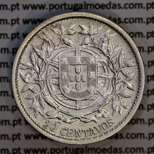 20 centavos 1916 prata da Republica Portuguesa, $20 centavos prata 1916, (MBC), World Coins Portugal KM 562