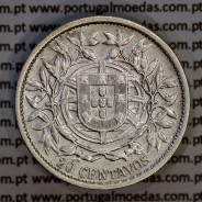 20 centavos 1916 prata da Republica Portuguesa, $20 centavos prata 1916, (MBC), World Coins Portugal KM 562