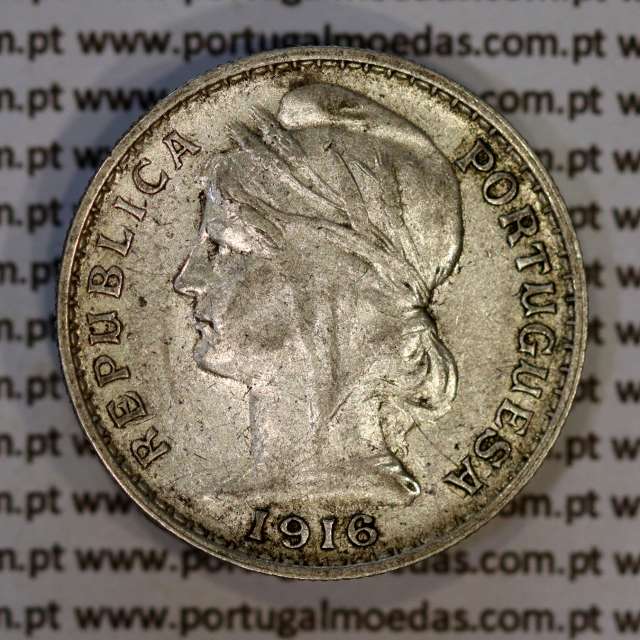 Portugal, silver coin of 20 centavos 1916, $20 centavos of the Portuguese Republic, (VF+), World Coins Portugal KM 562