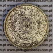 20 centavos 1916 prata da Republica Portuguesa, $20 centavos prata 1916, (MBC+), World Coins Portugal KM 562