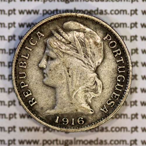 20 centavos 1916 prata da Republica Portuguesa, $20 centavos prata 1916, (MBC), World Coins Portugal KM 562