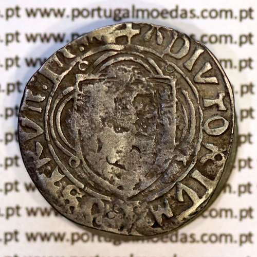 Espadim coin of King Afonso V (1438–1481), a rare variant with the obverse legend separated by double annulets "8"