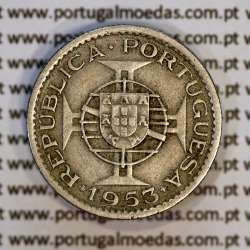Cape Verde, Copper-Nickel coin of 2 1/2 Escudos 1953, 2$50 Escudos 1953 Copper-Nickel, (VF+), World Coins Cape Verde KM 9