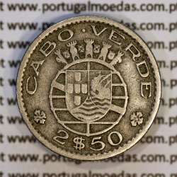 Cape Verde, Copper-Nickel coin of 2 1/2 Escudos 1953, 2$50 Escudos 1953 Copper-Nickel, (F+/VF-), World Coins Cape Verde KM 9