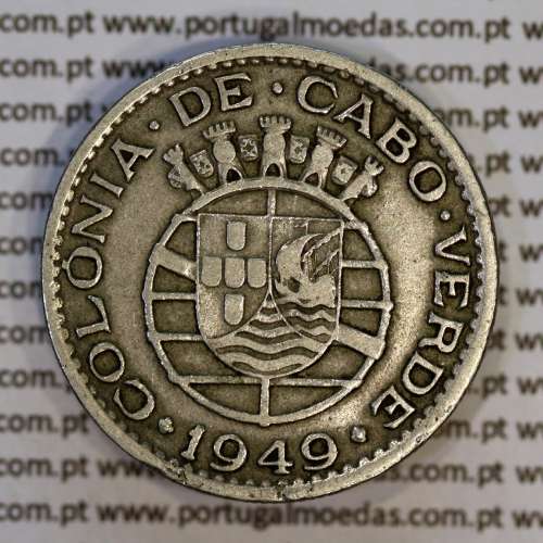1 Escudo 1949 alpaca de Cabo Verde, 1$00 escudo alpaca 1949, Ex-Colónia de Cabo verde, (BC+/MBC), World Coins Cape Verde KM 7