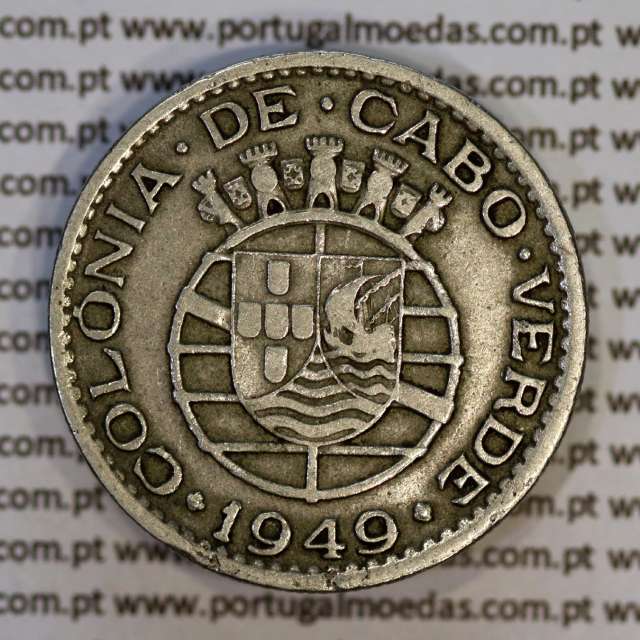 1 Escudo 1949 Alpaca of Cape Verde, 1 escudo Nickel brass 1949, former Portuguese colony, (F+/VF), World Coins Cape Verde KM7