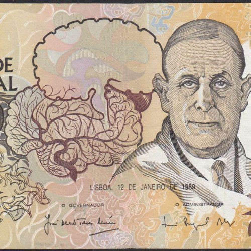 Nota de 10000 Escudos Egas Moniz 12 de Janeiro 1989, Chapa 1, Banco de Portugal, World Paper Money Pick 185a, (Circulada)