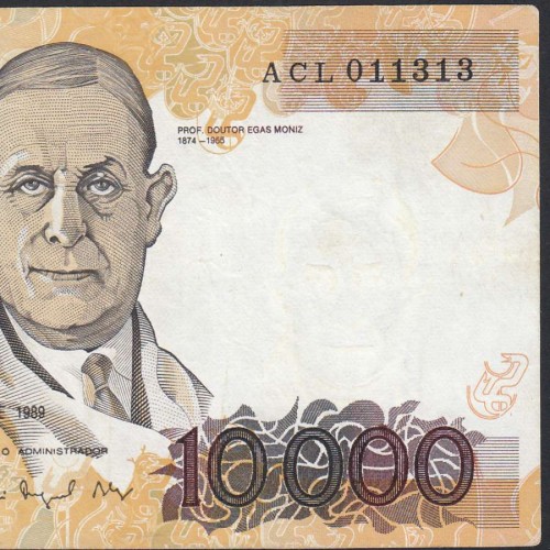 Nota de 10000 Escudos Egas Moniz 12 de Janeiro 1989, Chapa 1, Banco de Portugal, World Paper Money Pick 185a, (Circulada)
