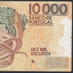Nota de 10000 Escudos Egas Moniz 12 de Janeiro 1989, Chapa 1, Banco de Portugal, World Paper Money Pick 185a, (Circulada)