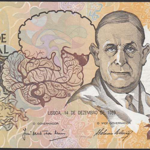 10,000 Escudos Banknote Egas Moniz December 14, 1989, Plate 1, Bank of Portugal, World Paper Money Pick 185b, (Circulated)