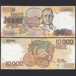 Nota de 10000 Escudos Egas Moniz 14 de Dezembro 1989, Chapa 1, Banco de Portugal, World Paper Money Pick 185b, (Circulada)