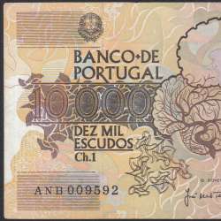 Nota de 10000 Escudos Egas Moniz 14 de Dezembro 1989, Chapa 1, Banco de Portugal, World Paper Money Pick 185b, (Circulada)