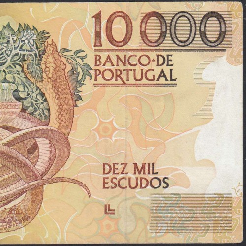 10,000 Escudos Banknote Egas Moniz December 14, 1989, Plate 1, Bank of Portugal, World Paper Money Pick 185b, (Circulated)