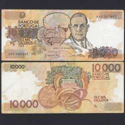 Nota de 10000 Escudos Egas Moniz 14 de Dezembro 1989, Chapa 1, Banco de Portugal, World Paper Money Pick 185b, (Circulada)