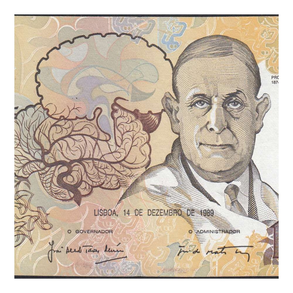 Nota de 10000 Escudos Egas Moniz 14 de Dezembro 1989, Chapa 1, Banco de Portugal, World Paper Money Pick 185b, (Circulada)