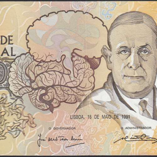 10,000 Escudos Banknote Egas Moniz May 16, 1991, Plate 1, Bank of Portugal, World Paper Money Pick 185c, (Circulated)