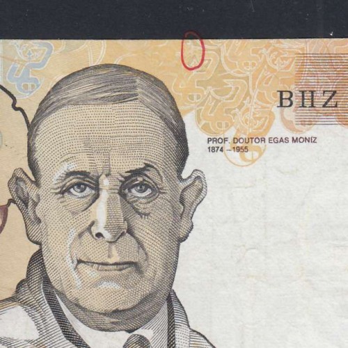10,000 Escudos Banknote Egas Moniz May 16, 1991, Plate 1, Bank of Portugal, World Paper Money Pick 185c, (Circulated)