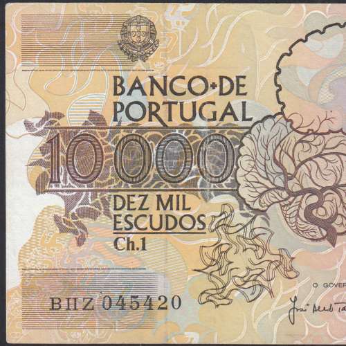 Nota de 10000 Escudos Egas Moniz 16 de Maio 1991, Chapa 1, Banco de Portugal, World Paper Money Pick 185c, (Circulada)