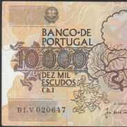 Nota de 10000 Escudos Egas Moniz 16 de Maio 1991, Chapa 1, Banco de Portugal, World Paper Money Pick 185c, (Circulada)