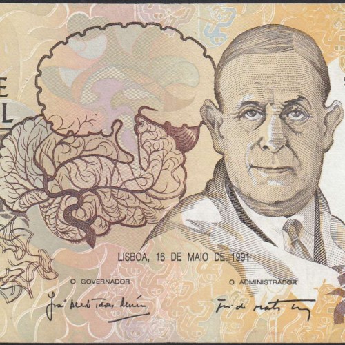 Nota de 10000 Escudos Egas Moniz 16 de Maio 1991, Chapa 1, Banco de Portugal, World Paper Money Pick 185c, (Circulada)